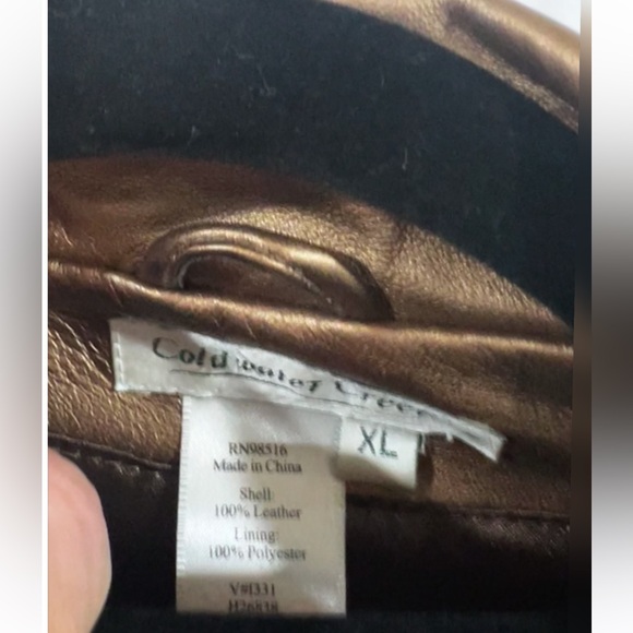 Coldwater Creek metallic leather bronze gold full zip jacket with pockets - Picture 7 of 9